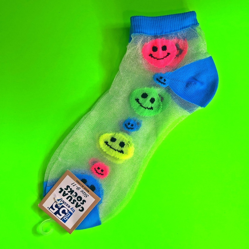 Mb55 sheer neon smiley face socks